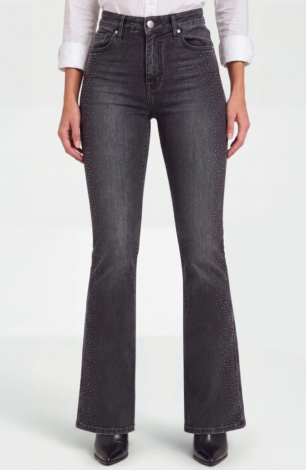 LIVERPOOL | WOMENS LUCY DRK GREY HEILOOM WASH JEAN W/STUD DETAIL