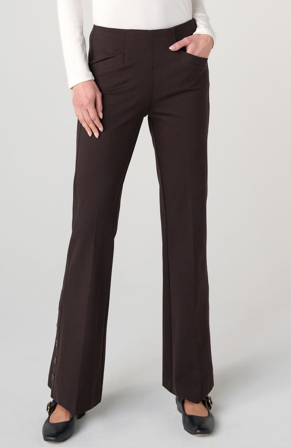 LIVERPOOL | WOMENS BRN TRUFFLE STELLA FLARE  PANT W/ BTN DETAIL HEM