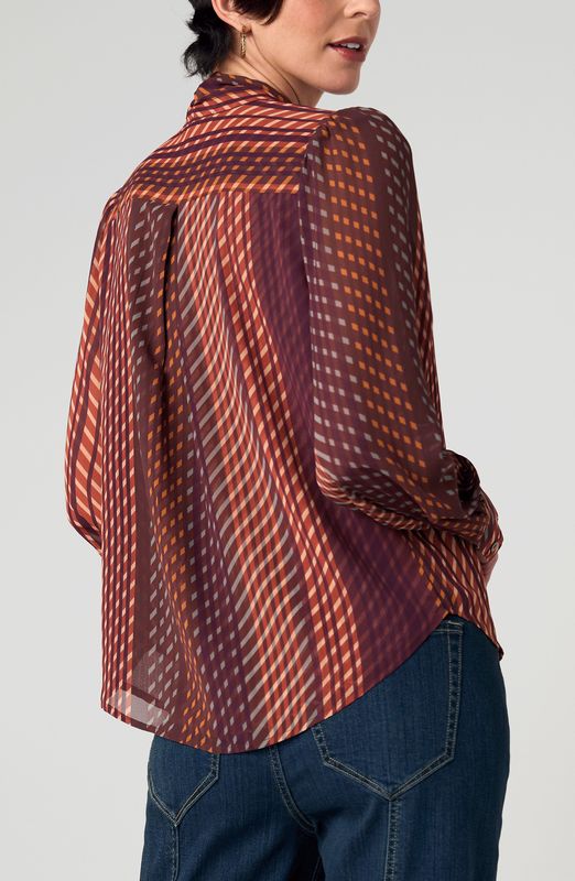 LIVERPOOL | WOMENS BURGUNDY/RUST MIX LONG SLEEVE BLOUSE W/NK TIE
