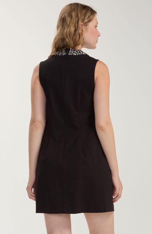 LIVERPOOL | WOMENS BLACK SLEEVELESS DRESS W/JEWELED NK