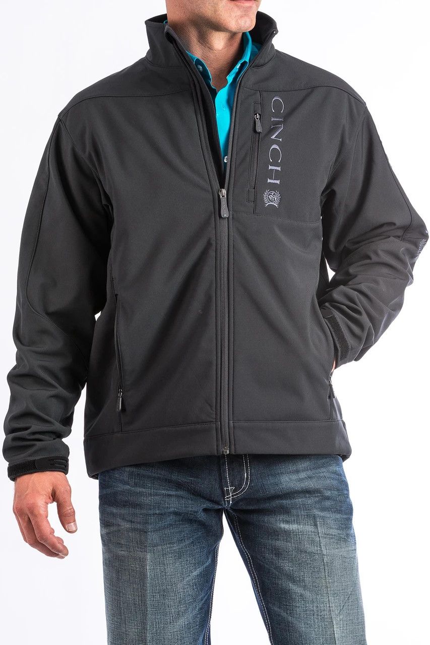CINCH MENS BLACK BASIC ZIP FRONT BONDED LOGO JKT