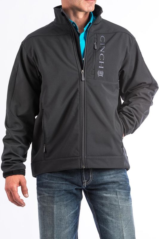 CINCH MENS BLACK BASIC ZIP FRONT BONDED LOGO JKT