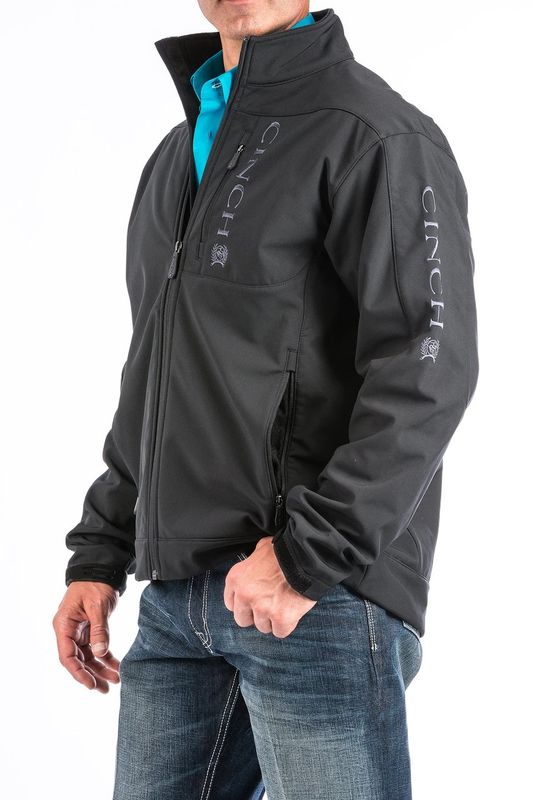 CINCH MENS BLACK BASIC ZIP FRONT BONDED LOGO JKT