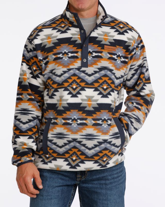 CINCH MENS NAVY MULTI POLAR FLEECE PULLOVER