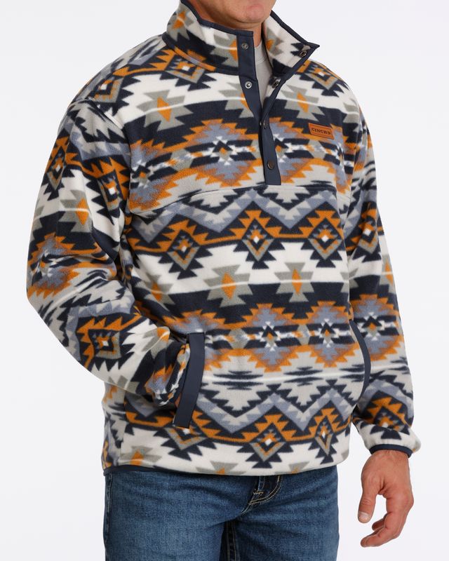 CINCH MENS NAVY MULTI POLAR FLEECE PULLOVER