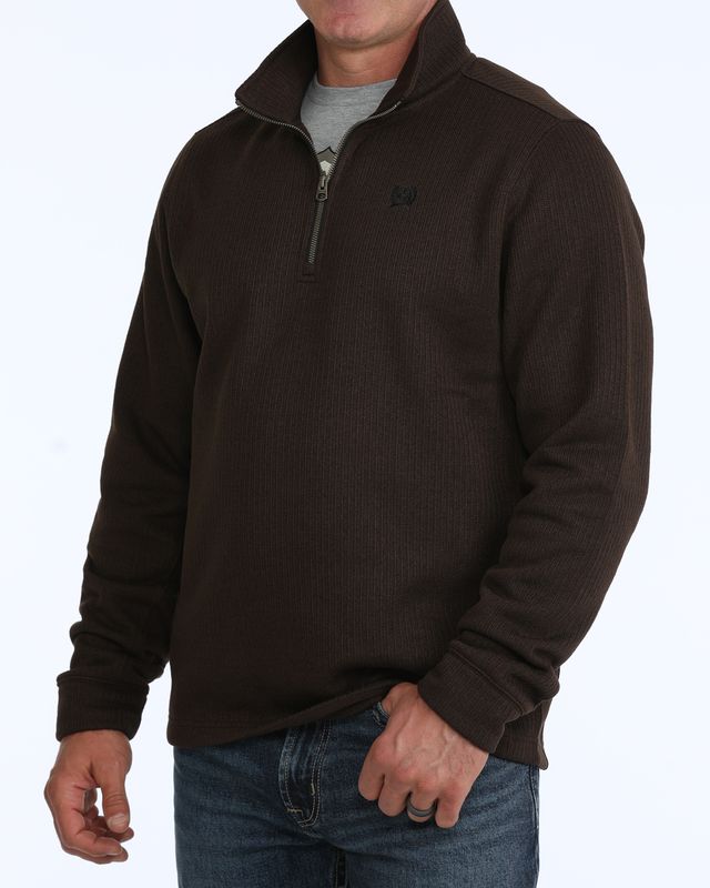 CINCH MENS BROWN 1/4 ZIP PULLOVER