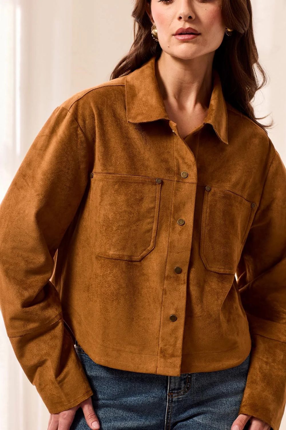 TRIBAL | WOMENS SOFT TOUCH FAUX SUEDE SNAP FRNT JACKET