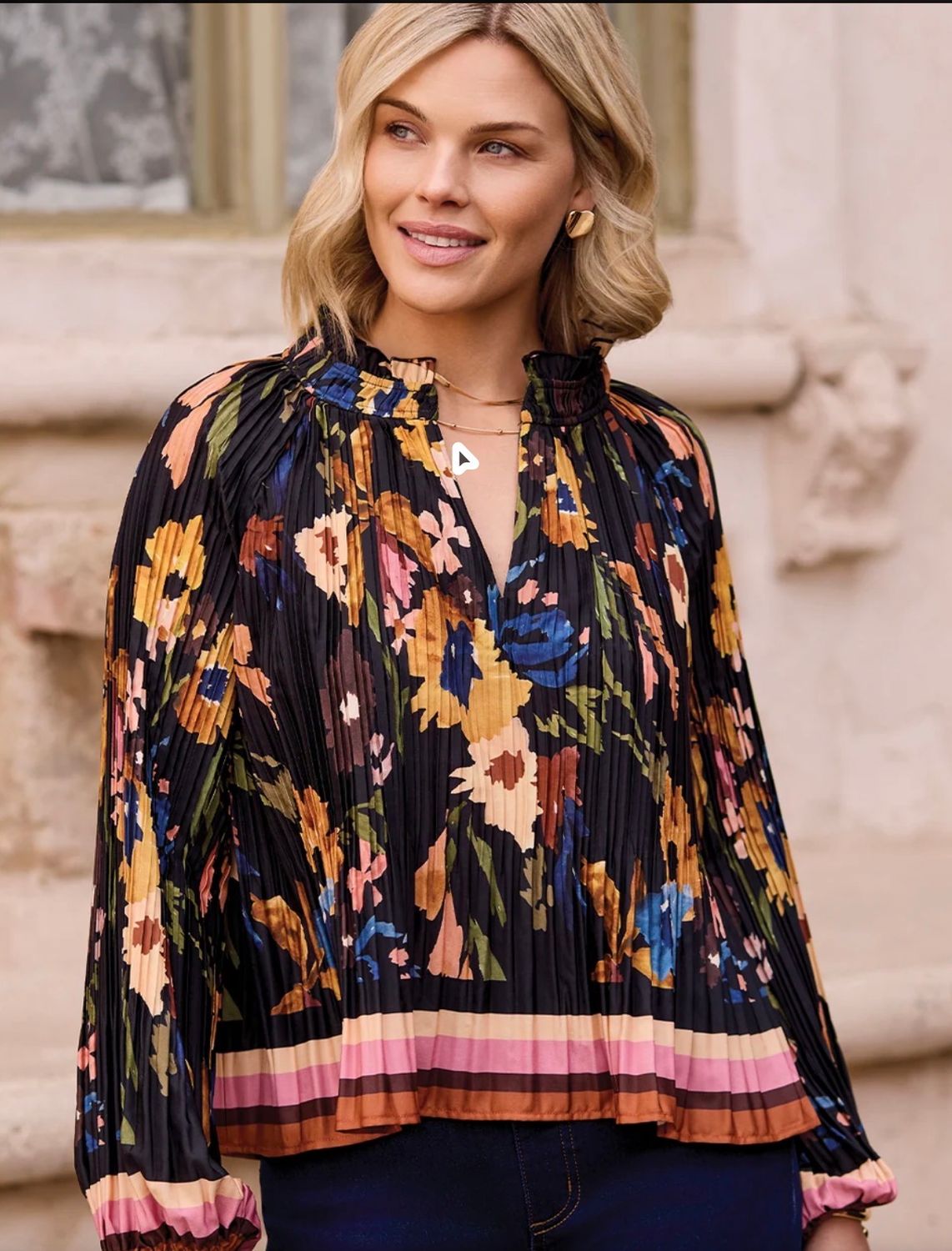TRIBAL | WOMENS BOTANICAL RUFFLE PLEAT BLOUSE