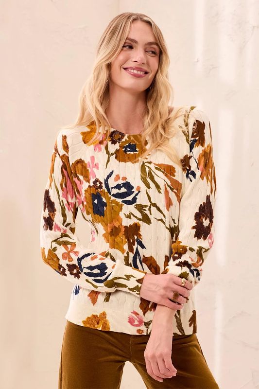 TRIBAL | WOMENS FALL PRINTED CABLE SWEATER
