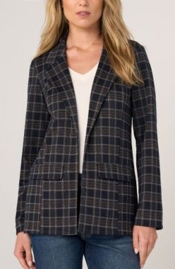 LIVERPOOL | WOMENS NVY/TAN PLAID BOYFRIEND BLAZER