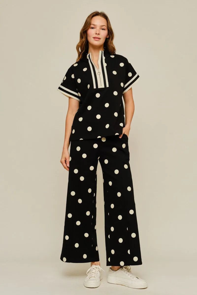 JODIFL | WOMENS BLK/CREAM POLKA DOT KNIT PANT SET, Size: SM