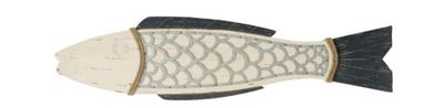 WI522435 Wooden Fish Wall Art White w/ Navy Fins