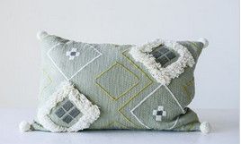 DA8945 24"L x 14"H Wool Fringed Pillow Green