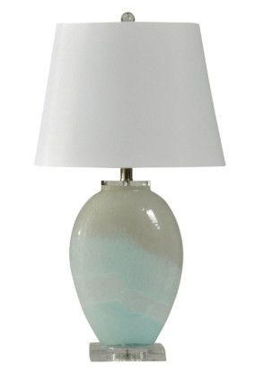 L37134 Frosted White &amp; Blue Transitional Glass Table Lamp