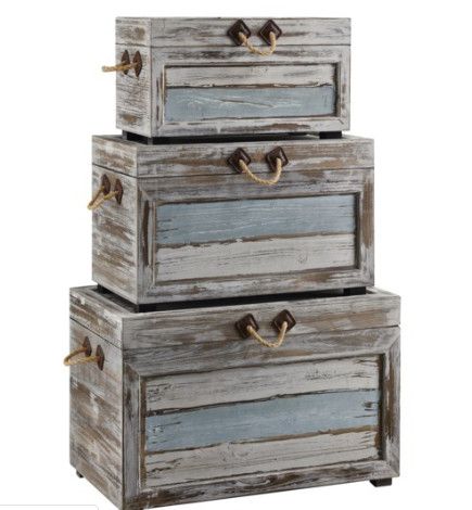 CVFZR1245 3PC Nantucket Weathered White and Blue Wood Trunks