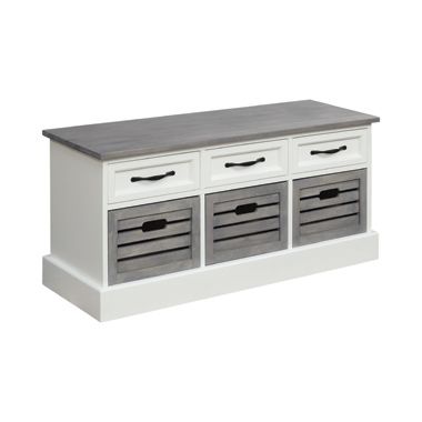 501196 3-Drawer Storage Bench White And Weathered Grey