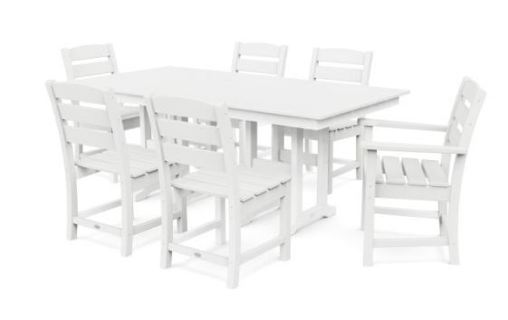PWS516-1-WH Lakeside 7 Piece Farmhouse Dining Set  White