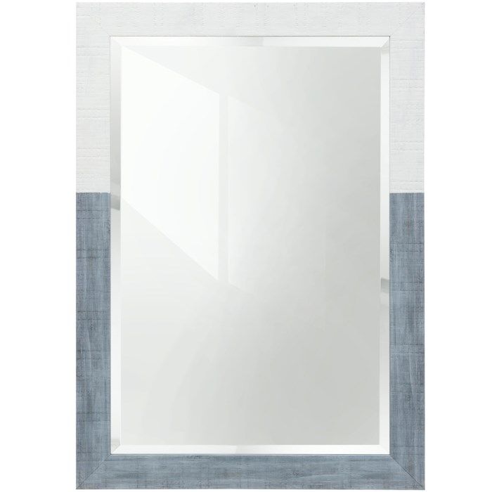 MM1236 Wooden Painted Color Block Mirror White with Light Blue