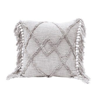 DF4566 20&quot; Square Cotton Blend Pillow w/ Tufted Pattern &amp; Tassels, Grey