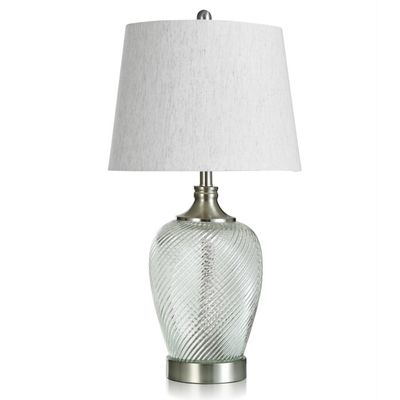 KHL331855 Ribbed Swirl Clear Glass Body Table Lamp with Brushed Steel Base