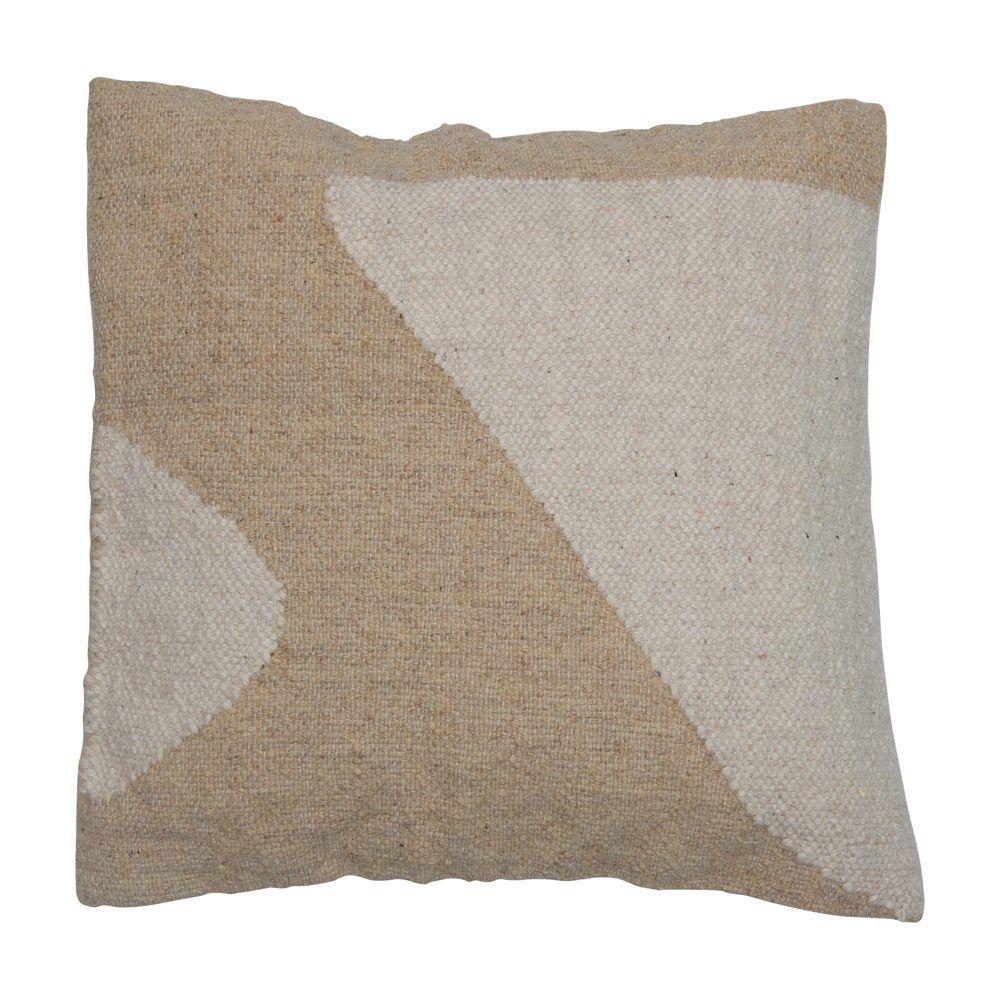 DF5248 20&quot; Square Woven Cotton &amp; Wool Kilim Pillow, Cream Color &amp; Beige