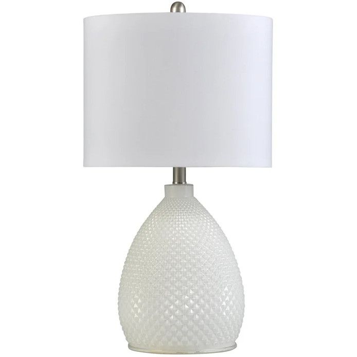 L27921 Pure White | Transitional Glass Table Lamp | 150W | 3-Way | Hardback Shade