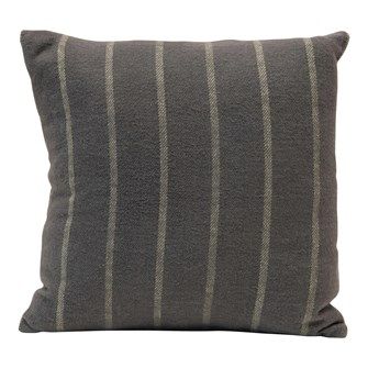 DF4629 18&quot; Square Brushed Cotton Striped Pillow, Grey &amp; Blue