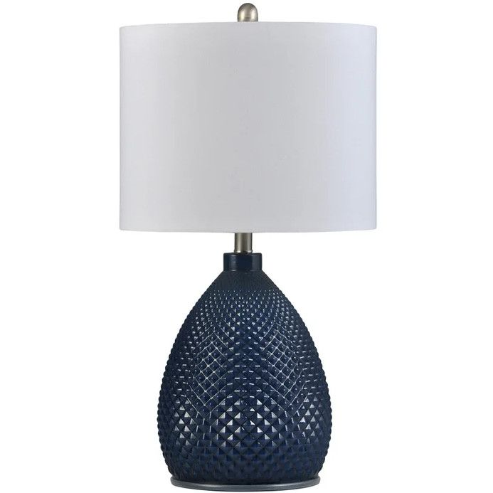 L27920 Navy Blue | Transitional Glass Table Lamp | 150W | 3-Way | Hardback Shade (DISCONTINUED)