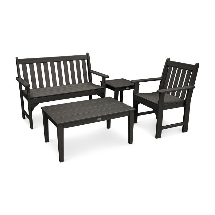 PWS356-1-BL Vineyard 4-Piece Bench Seating Set In Black