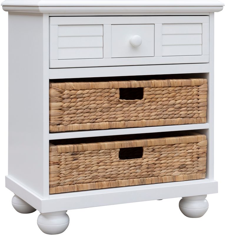 1737-0150 Beachfront Pure White Nightstand w/ Baskets