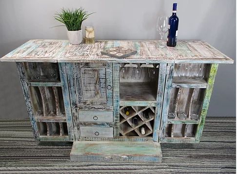 MDA-143AW Whitewash Bar Cabinet w/Folding Doors
