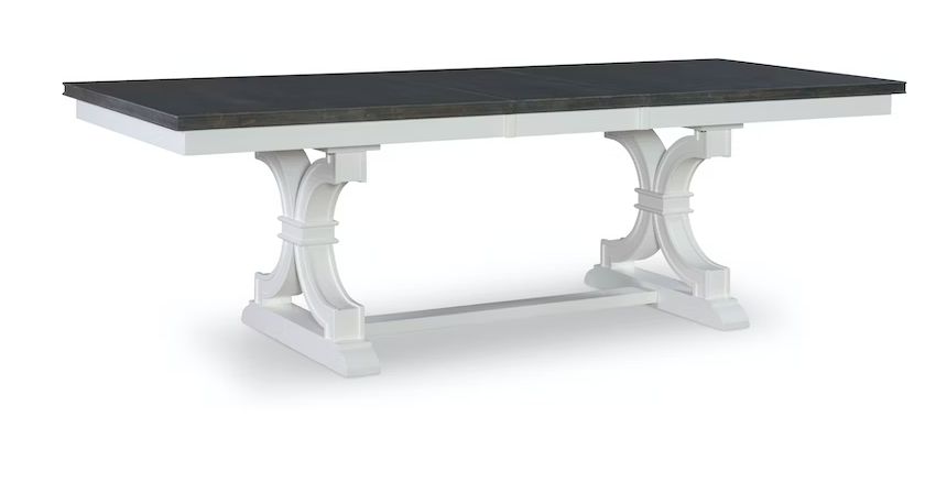 T05-4078XA (Top) T08-4078XB (Base) Heather Grey and White Extension Table w/ Trestle Base