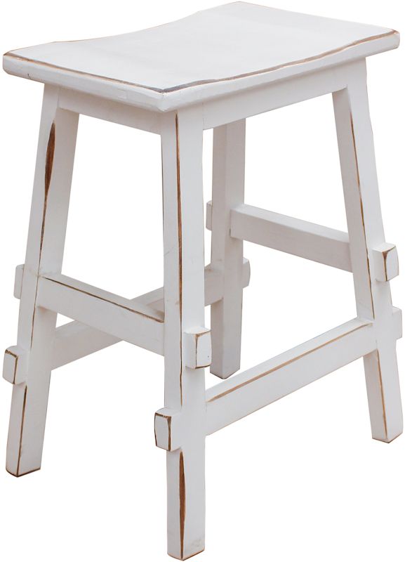 A170-0776 24&quot; Antique White Lightly Distressed Counter Saddle Stool *DISCONTINUED*