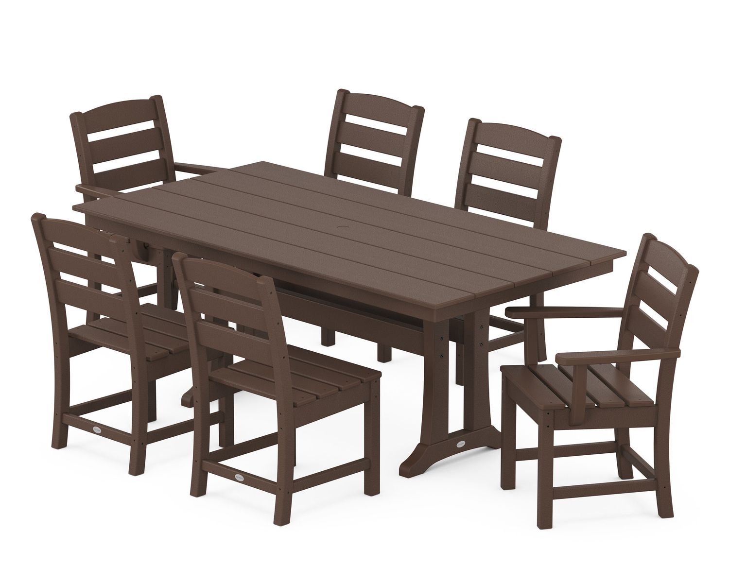 PWS694-1MA Lakeside 7-Piece Farmhouse Trestle Dining Set Mahogany
