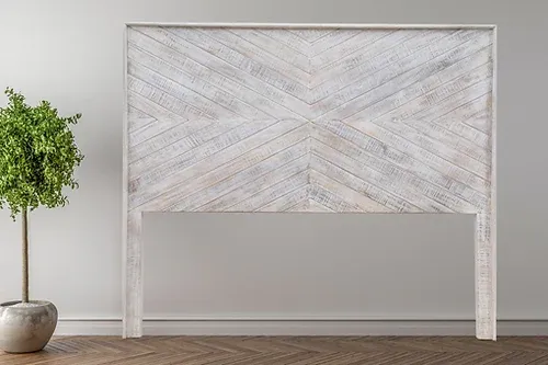 T-5WW White Wash Herringbone Queen Headboard