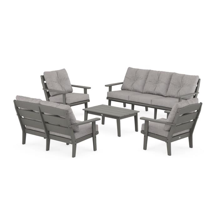 PWS816-2-GY145980 Lakeside 5-Piece Lounge Sofa Set in Slate Grey / Grey Mist