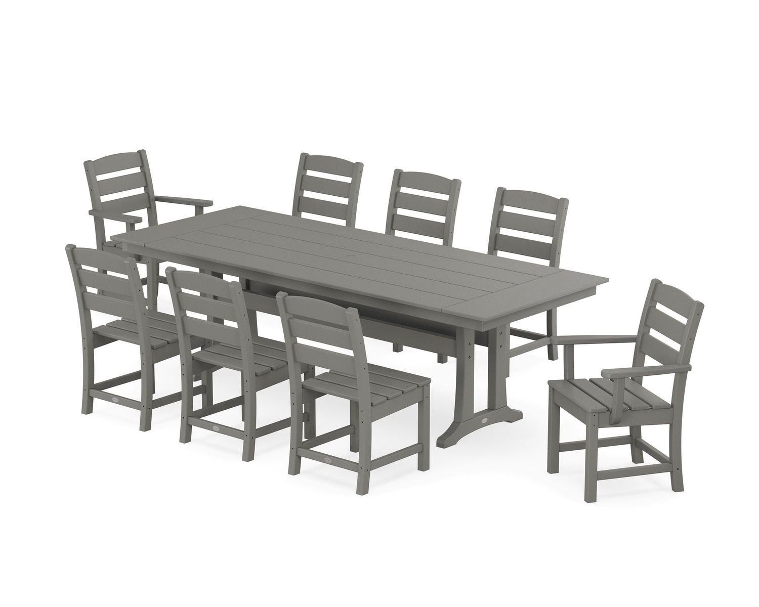 PWS1431-1-GY Lakeside 9-Piece Farmhouse Dining Set with Trestle Legs in Slate Grey