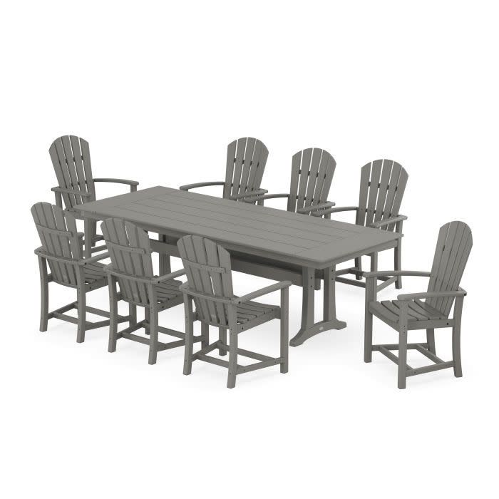 PWS1456 Palm Coast 9-Piece Farmhouse Dining Set with Trestle Legs in Slate Grey