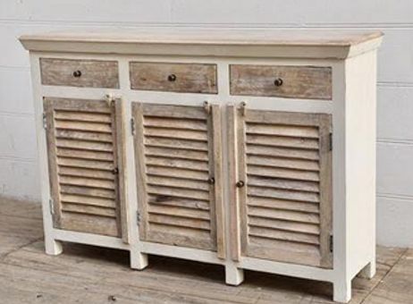 SF-04-NS Three Door Three Drawer White and Tan Sideboard