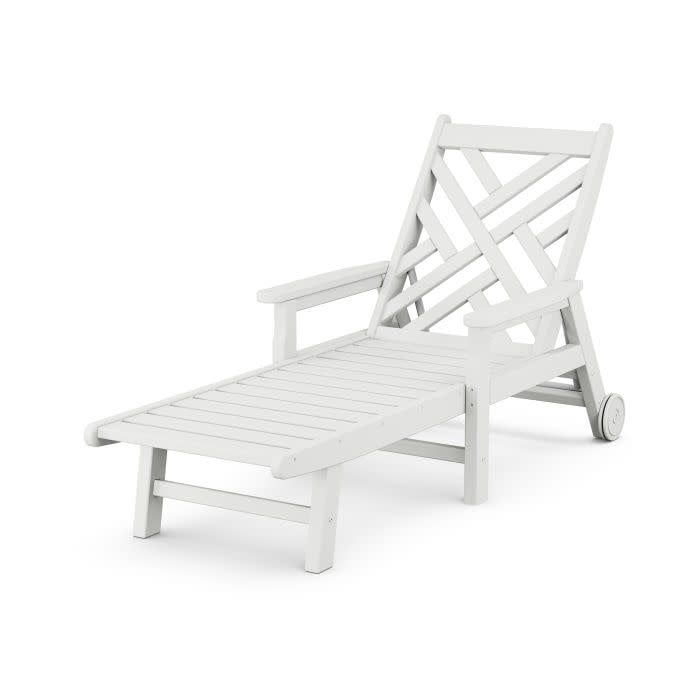 CDCW2278WH Chippendale Chaise with Arms and Wheels White