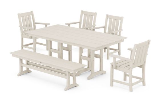 PWS2077-1SA Oxford 6-Piece Farmhouse Dining Set with Bench  Sand