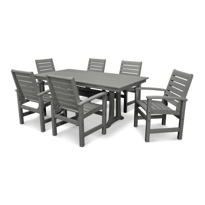 PWS333-1GY Signature 7-Piece Farmhouse Dining Set with Trestle Legs Slate Grey