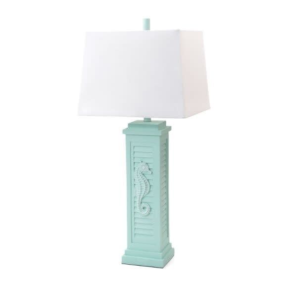 LUX-3923-TEAL-USB 32&quot; Teal Seahorse Shutter Lamp w/ USB