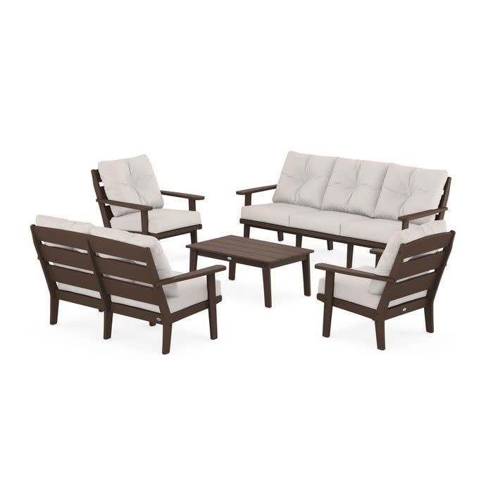 PWS816-2MA Lakeside 5-Piece Lounge Sofa Set Mahogany/ Dune Burlap Cushions 145999