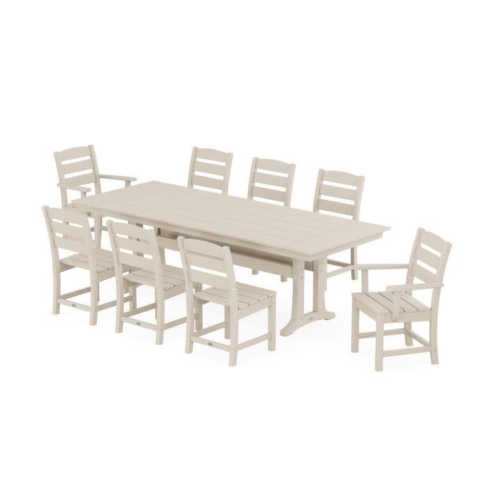 PWS1431-1SA Lakeside 9-Piece Farmhouse Dining Set with Trestle Legs in Sand