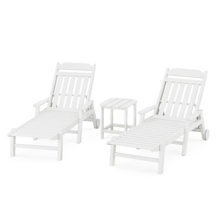 PWS1554-1WH Cottage 3-Piece Chaise Set with Arms and Wheels White