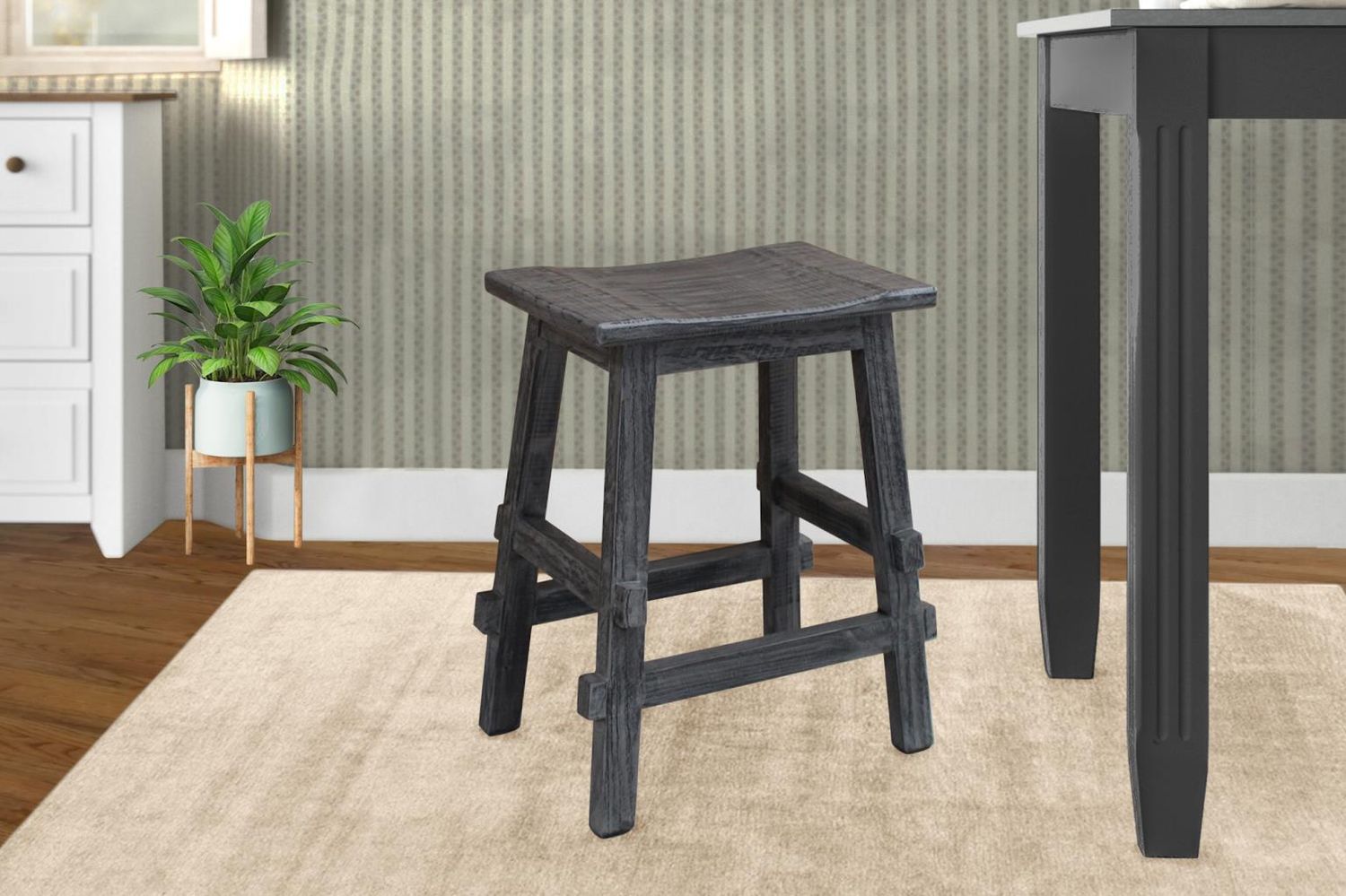 A171-0677 30&quot; Distressed Grey Bar Saddle Stool
