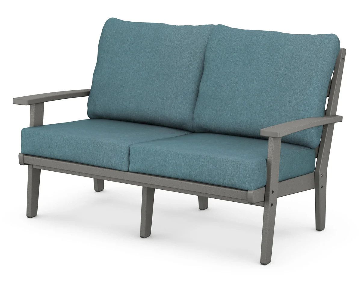 4402GY Grant Park Deep Seating Loveseat Grey / Ocean Teal Fabric