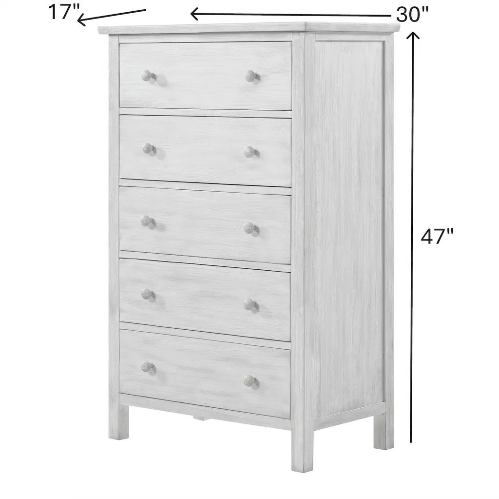 B90035-CH   Geneva 5 Drawer Chest in Distressed White Finish