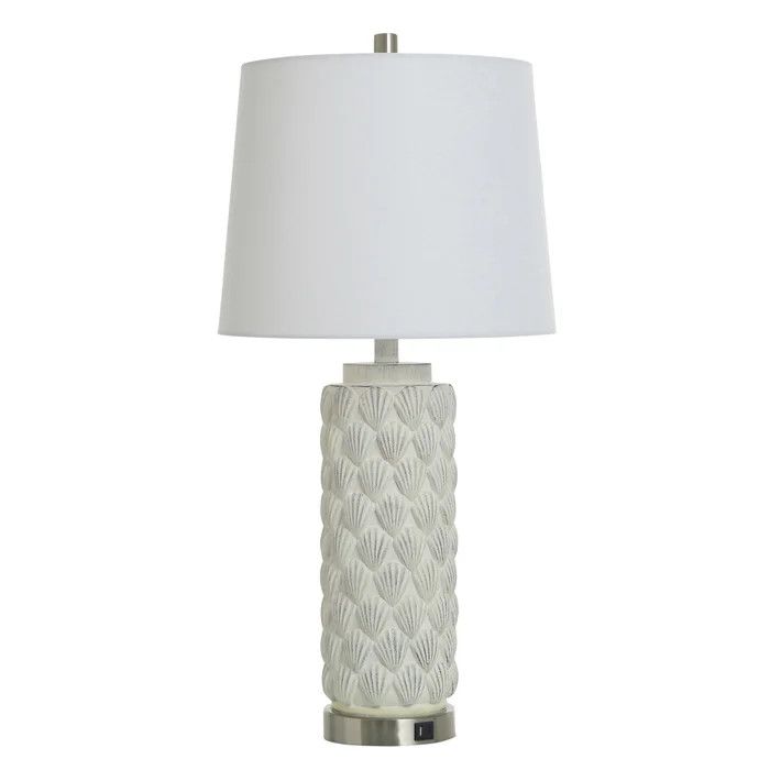 KHL334195 OLD WHITE | Cast Resin Table Lamp with Type A &amp; C USB Port Metal Base